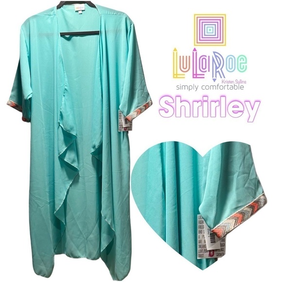 LulaRoe Sheer Open Front Long Duster Batwing Sleeve Mint Embroidered Detail (B) - Picture 13 of 16